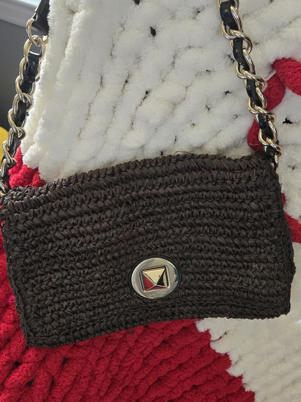 Kate Spade Woven Summer Brown Shoulder Bag with Chain Strap